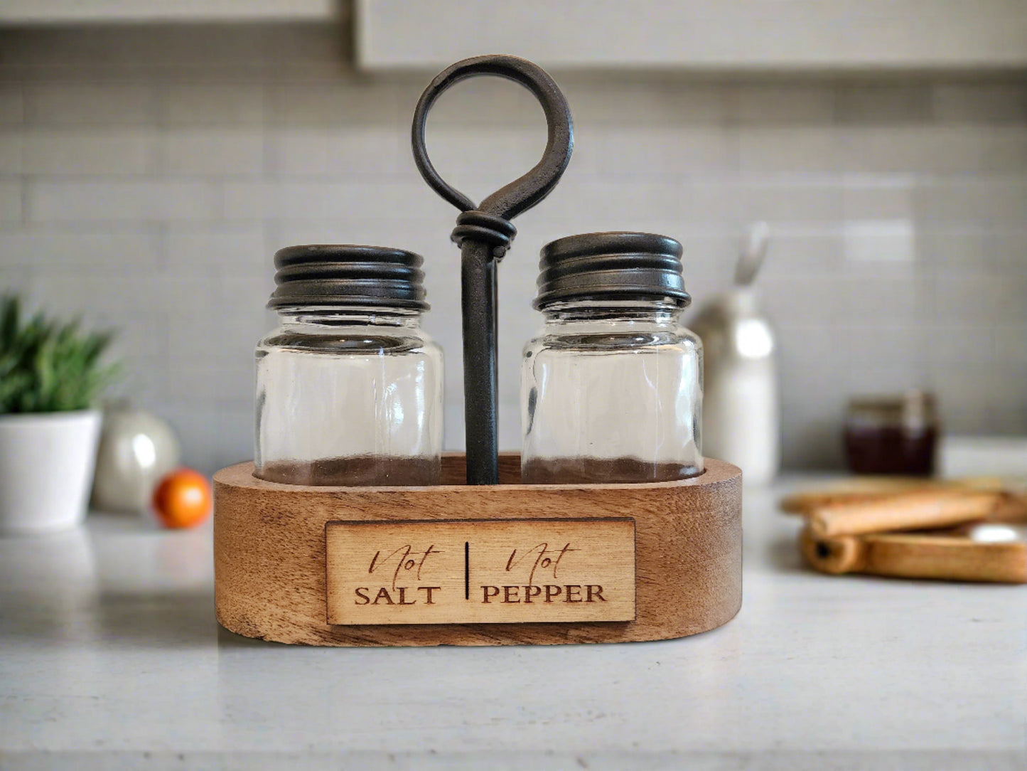 Not Salt Not Pepper Salt & Pepper Caddy with Glass Shakers