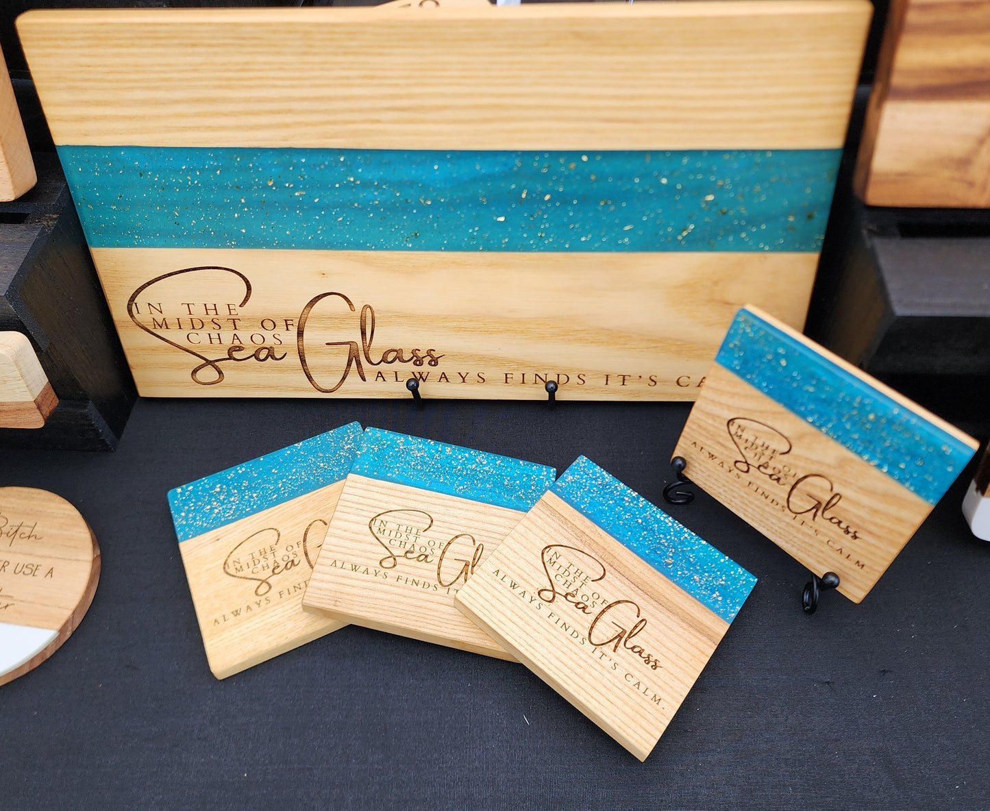 Sea Glass Serving Board & Coaster Set