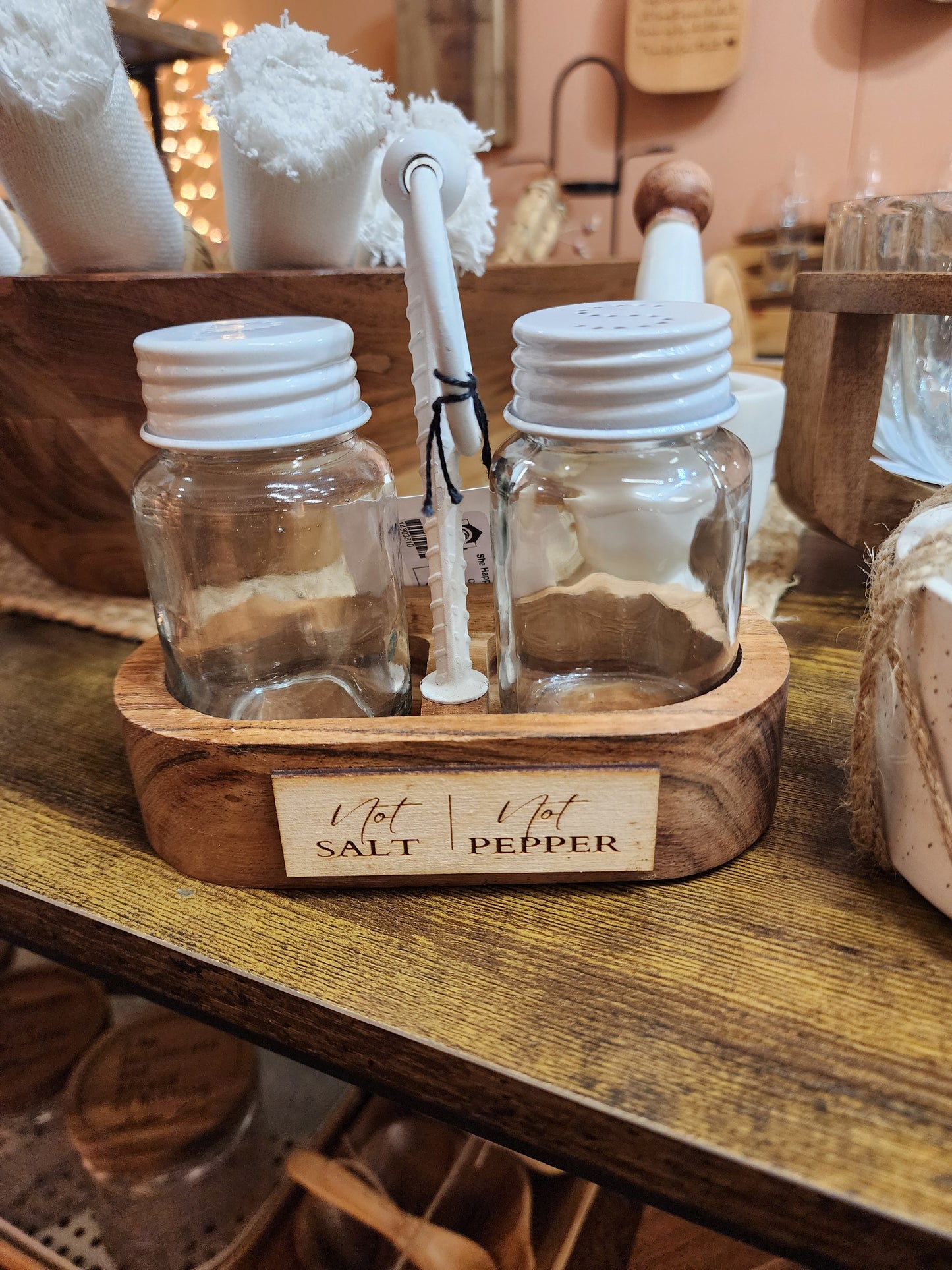 Not Salt Not Pepper Salt & Pepper Caddy with Glass Shakers