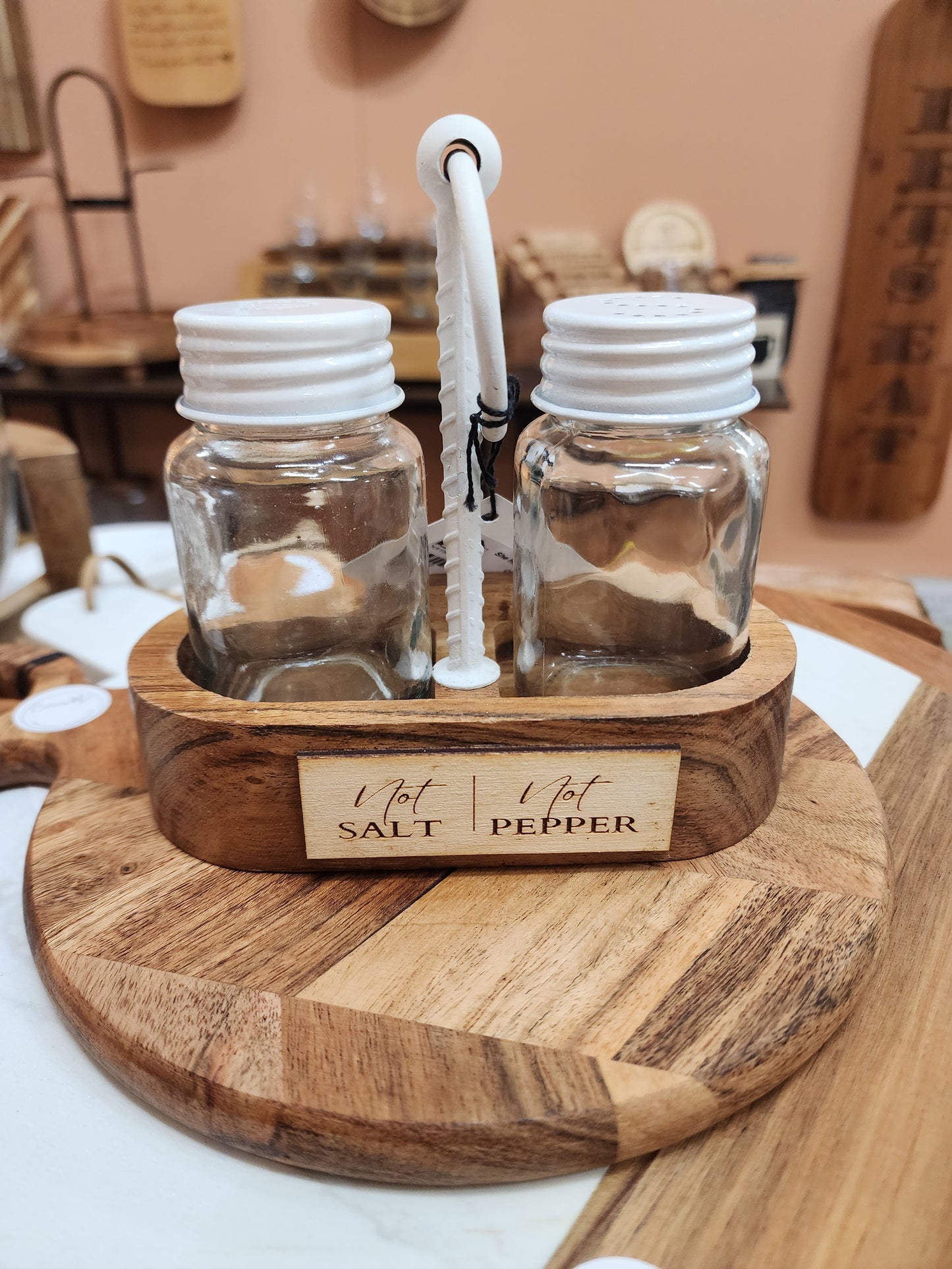 Not Salt Not Pepper Salt & Pepper Caddy with Glass Shakers
