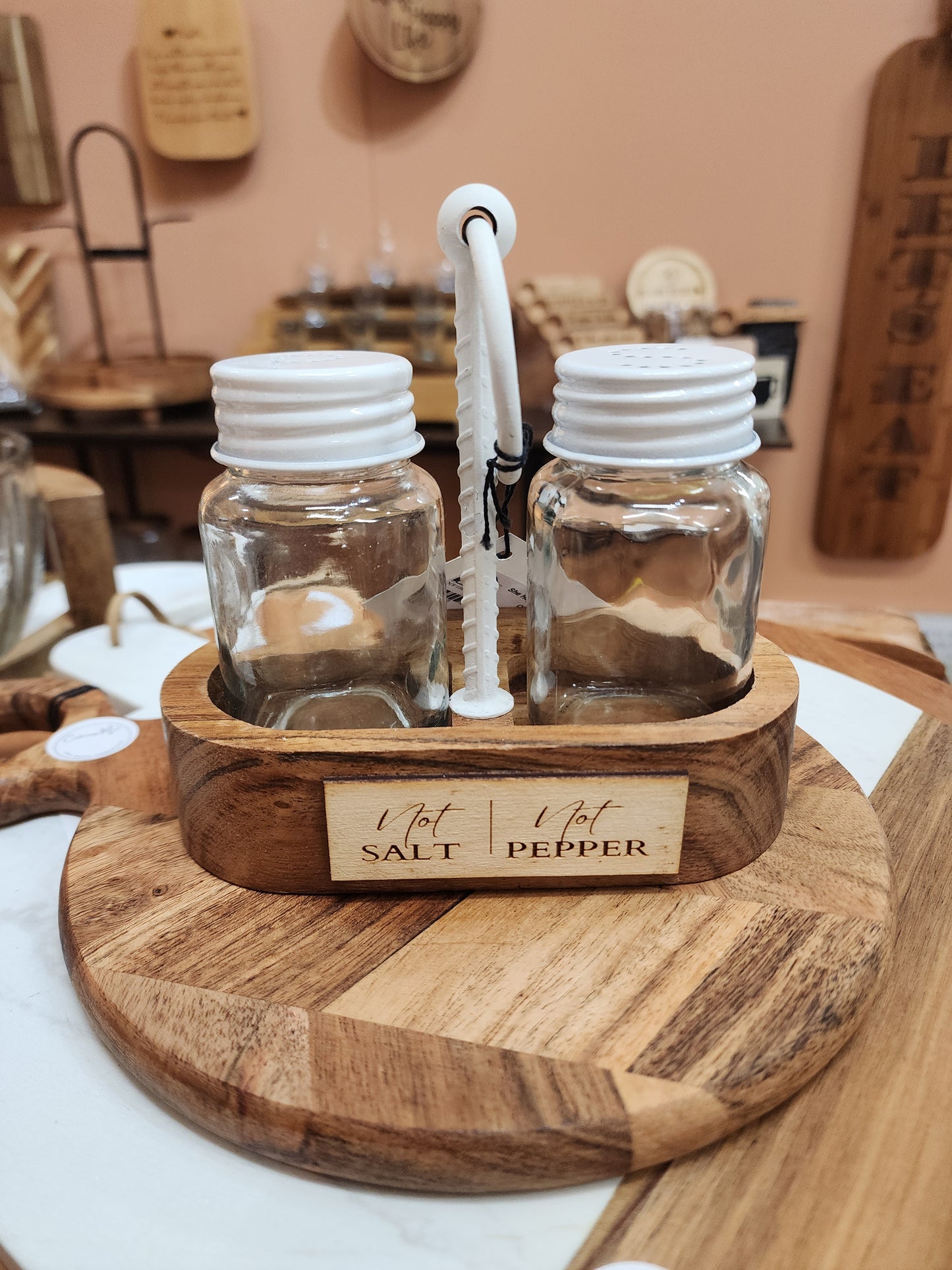 Not Salt Not Pepper Salt & Pepper Caddy with Glass Shakers