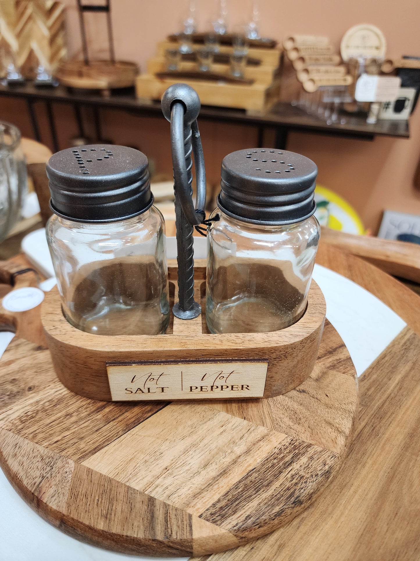 Not Salt Not Pepper Salt & Pepper Caddy with Glass Shakers