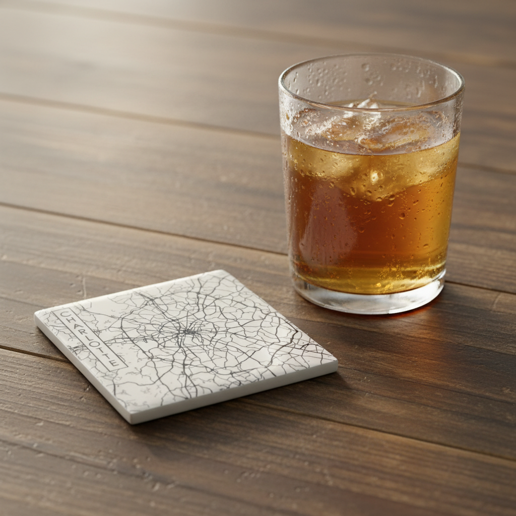 Ceramic Coaster - Charlotte NC City Street Map | Table Decor