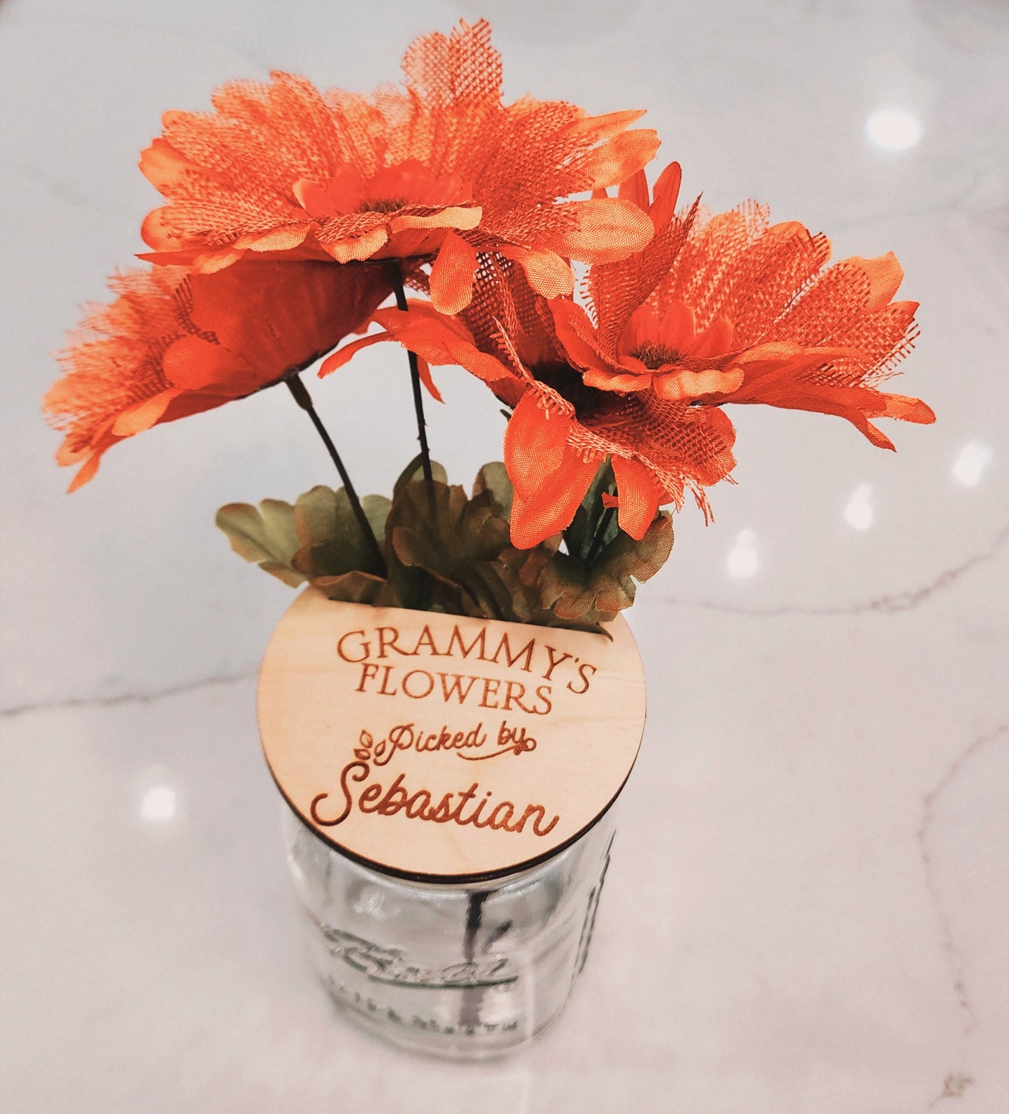 Personalized Flower Mason Jar Lid