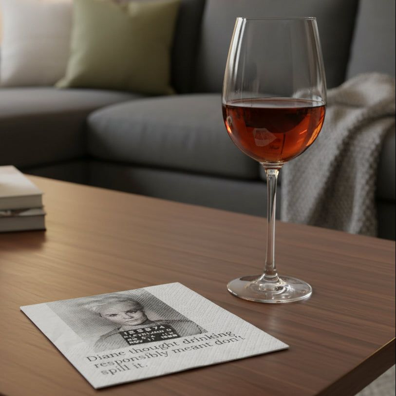 Cocktail Napkins - Diane Thought Drinking Responsibly Meant Don't Spill It | Funny Party Decor