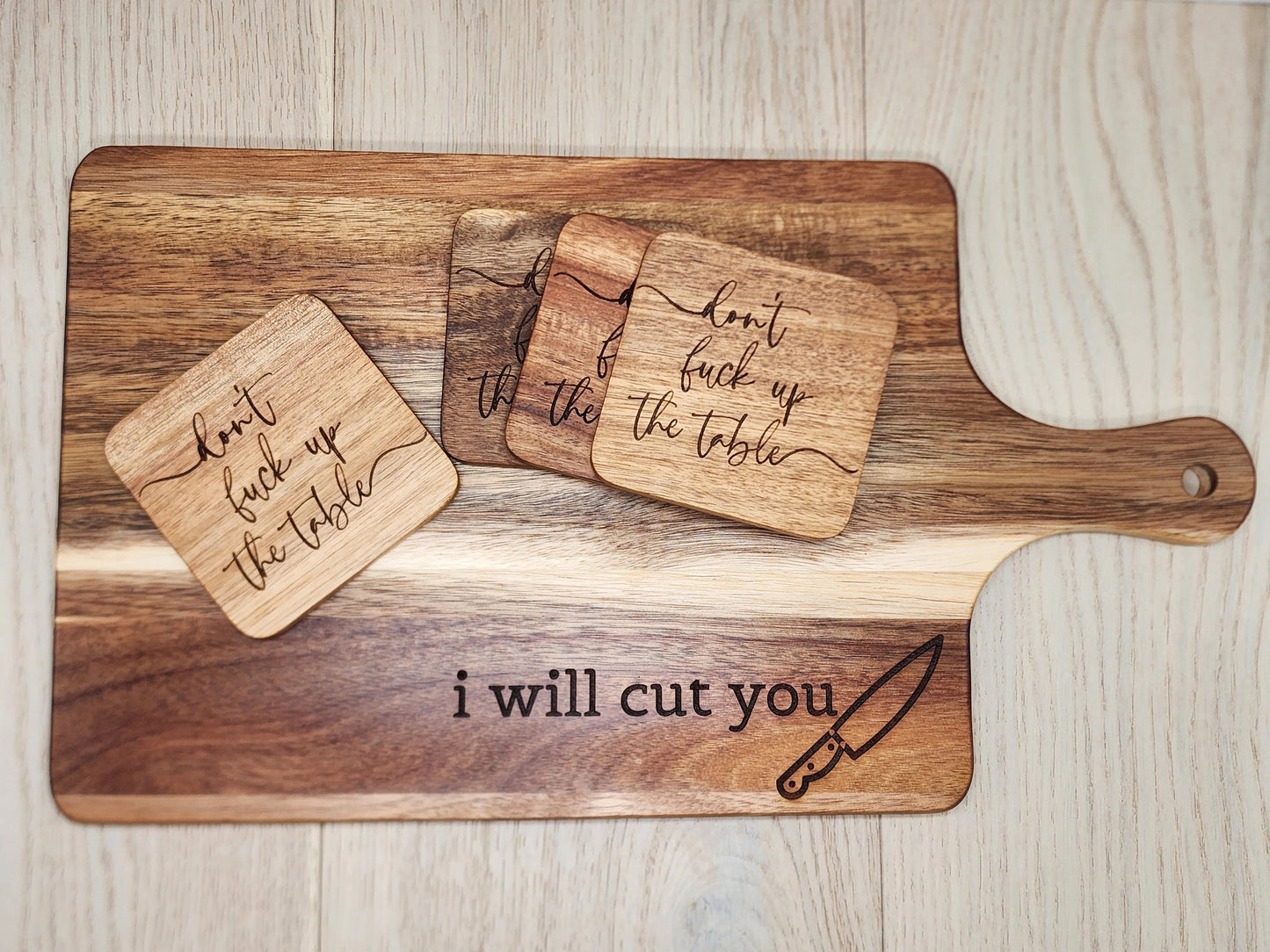 I Will Cut You Acacia Serving Board