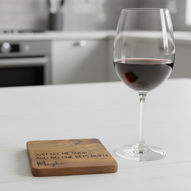 Wood Coaster - Just Let Me Shop And No One Gets Hurt. Maybe. | Funny Table Decor - Acacia