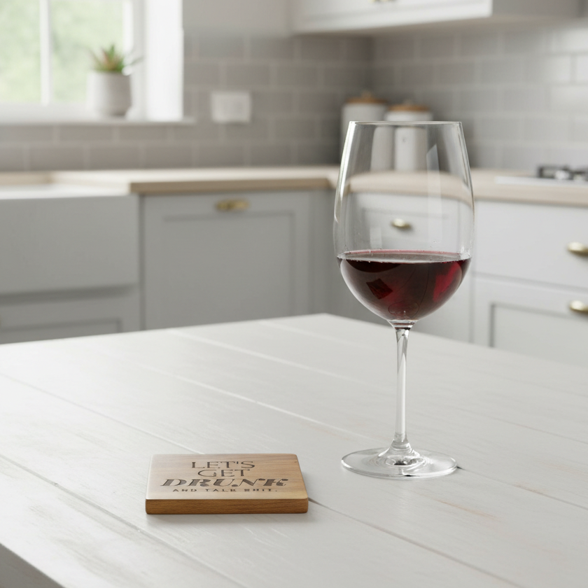 Wood Coaster - Let's Get Drunk And Talk Sh*t | Funny Table Decor - Acacia