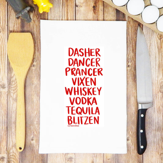 Kitchen Tea Towel – Reindeer Libations | Funny Holiday Kitchen Decor