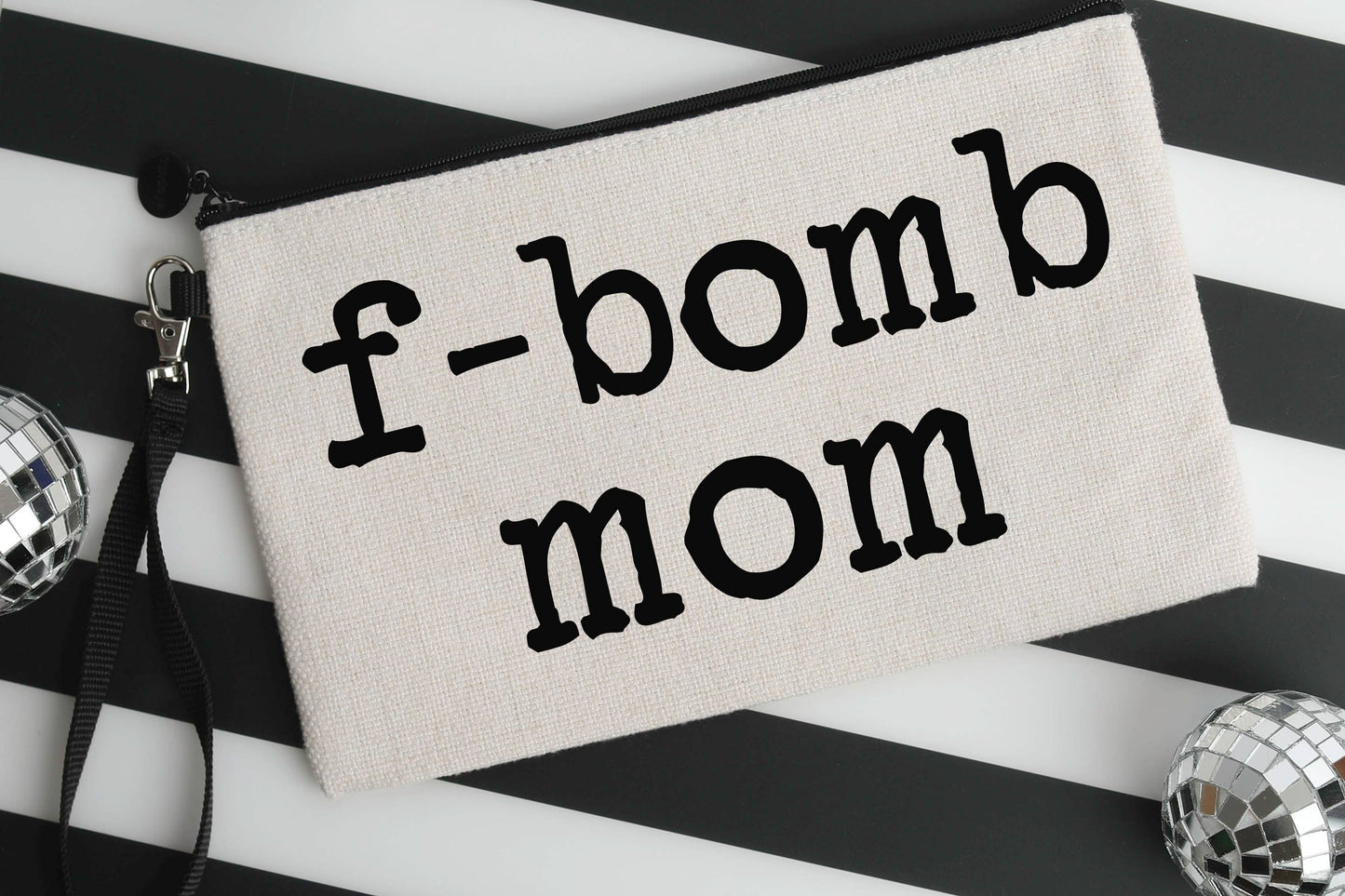 F-bomb Mom - Funny Linen Makeup Bag, Funny Cosmetic Bag