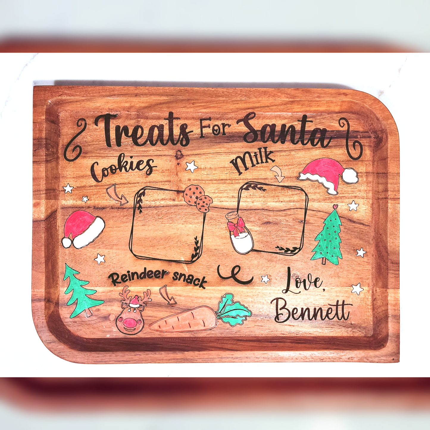 Christmas - Treats For Santa Cookie Tray - Acacia Wood Serving Tray