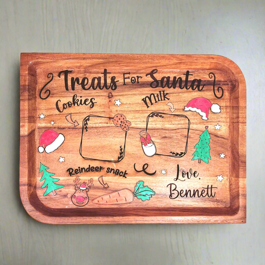 Christmas - Treats For Santa Cookie Tray - Acacia Wood Serving Tray
