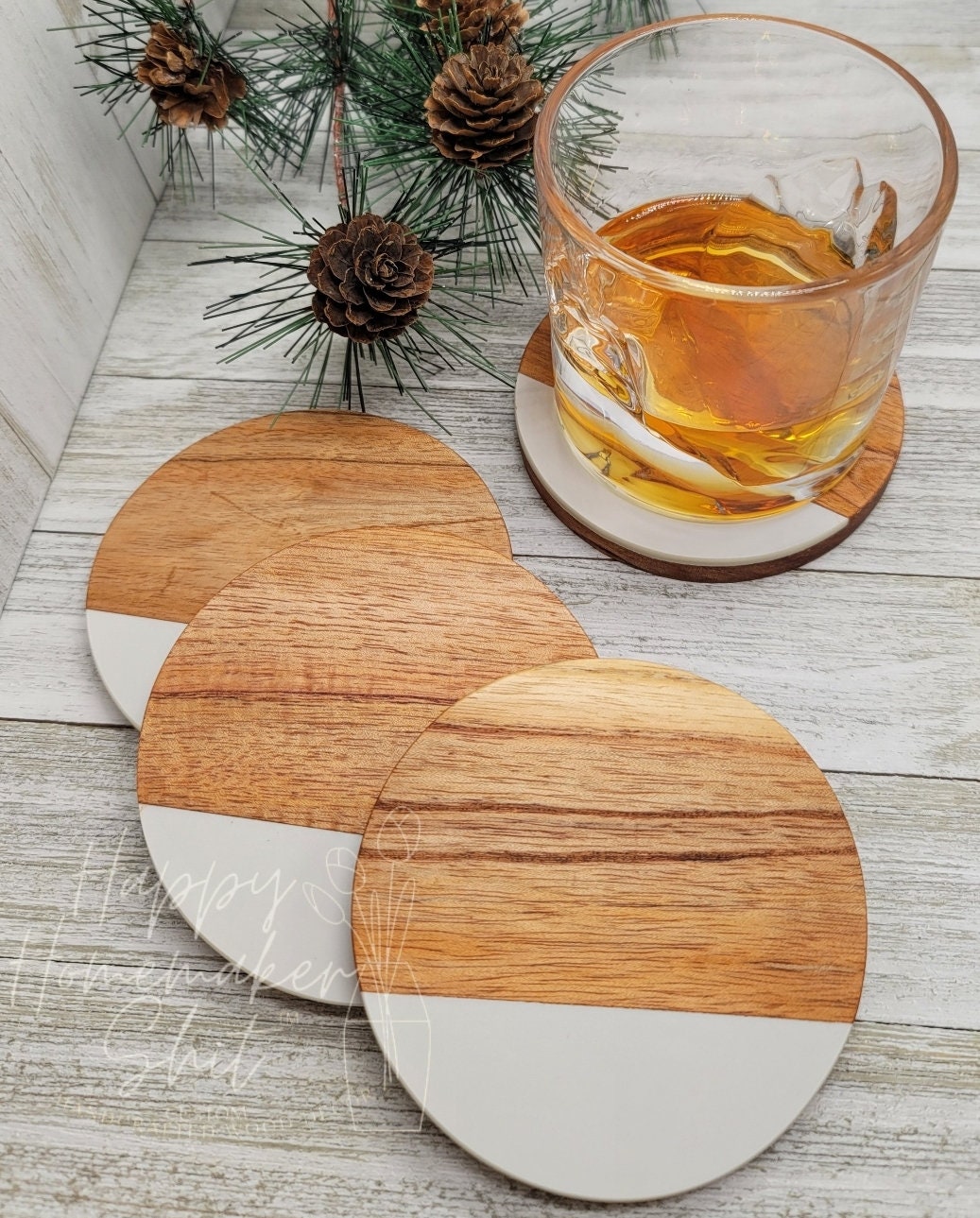 B*tch You Better Use a Coaster - Marble and Acacia Wood Coasters 2pc Set