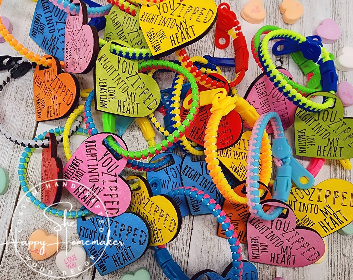 Valentines - Zipper Fidget Bracelet with Personalized Heart Tags