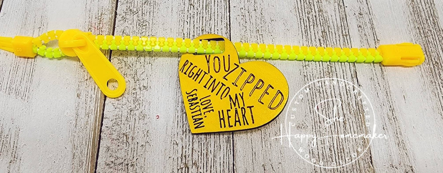Valentines - Zipper Fidget Bracelet with Personalized Heart Tags