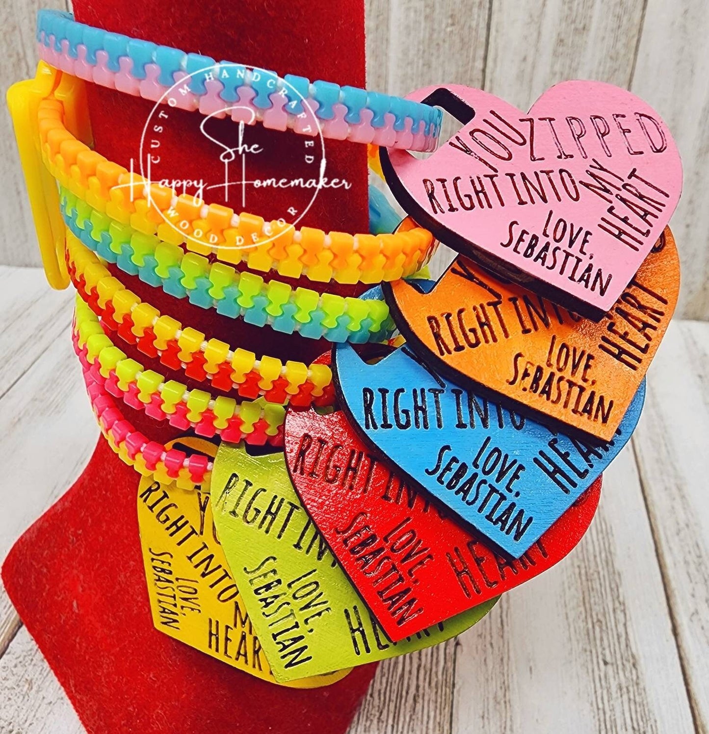 Valentines - Zipper Fidget Bracelet with Personalized Heart Tags