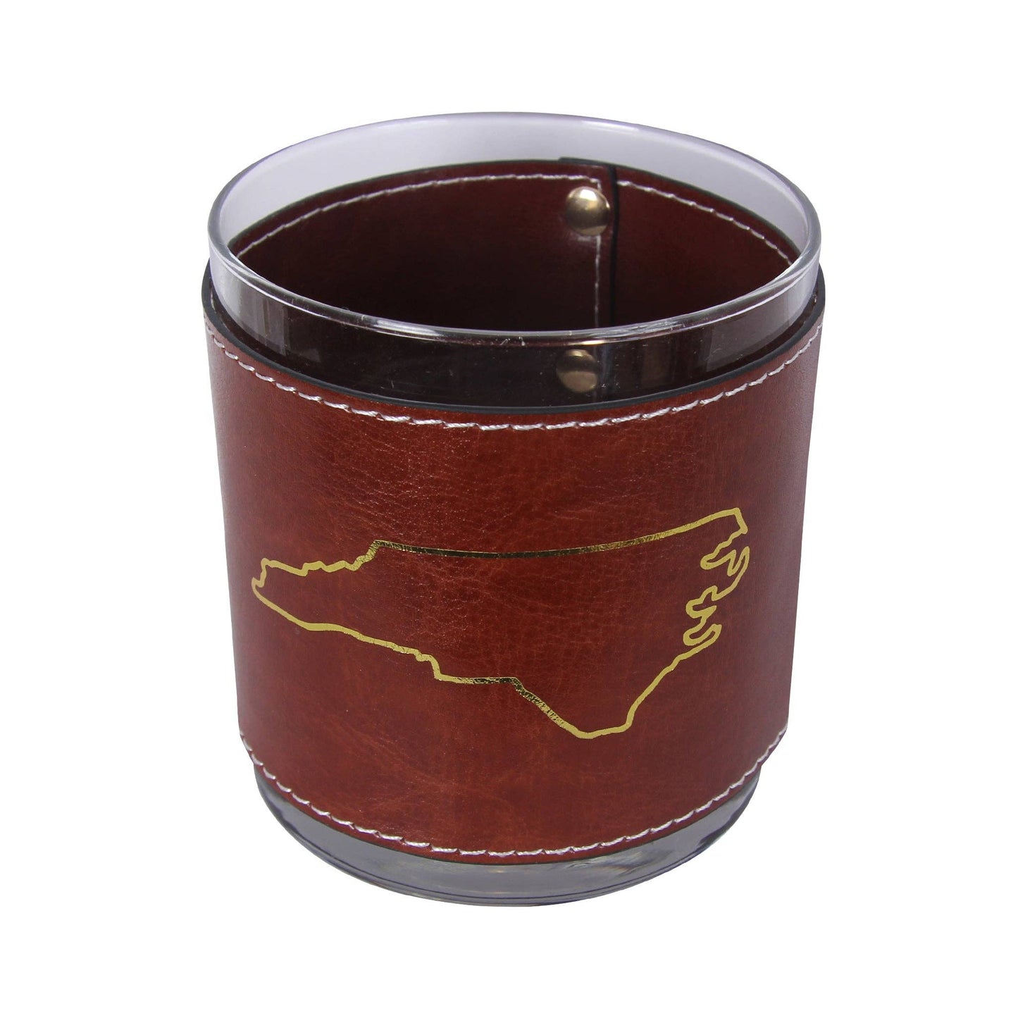 Faux Leather Rocks Glass | Gold NC State Outline | Whiskey Barware