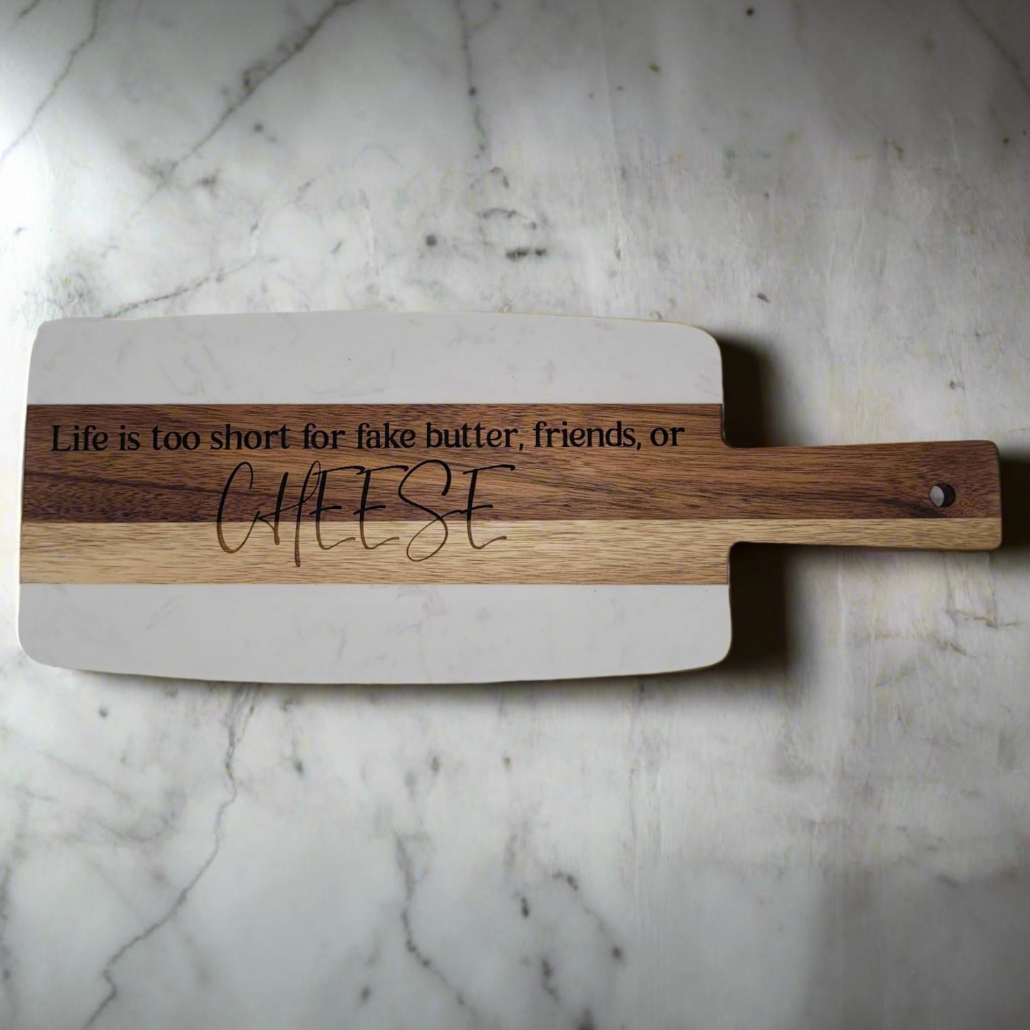 Marble & Acacia Serving Board - Fake Friends Butter Cheese | Charcterie Decor