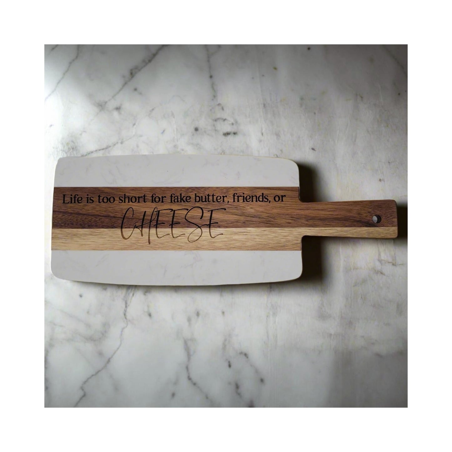 Marble & Acacia Serving Board - Fake Friends Butter Cheese | Charcterie Decor