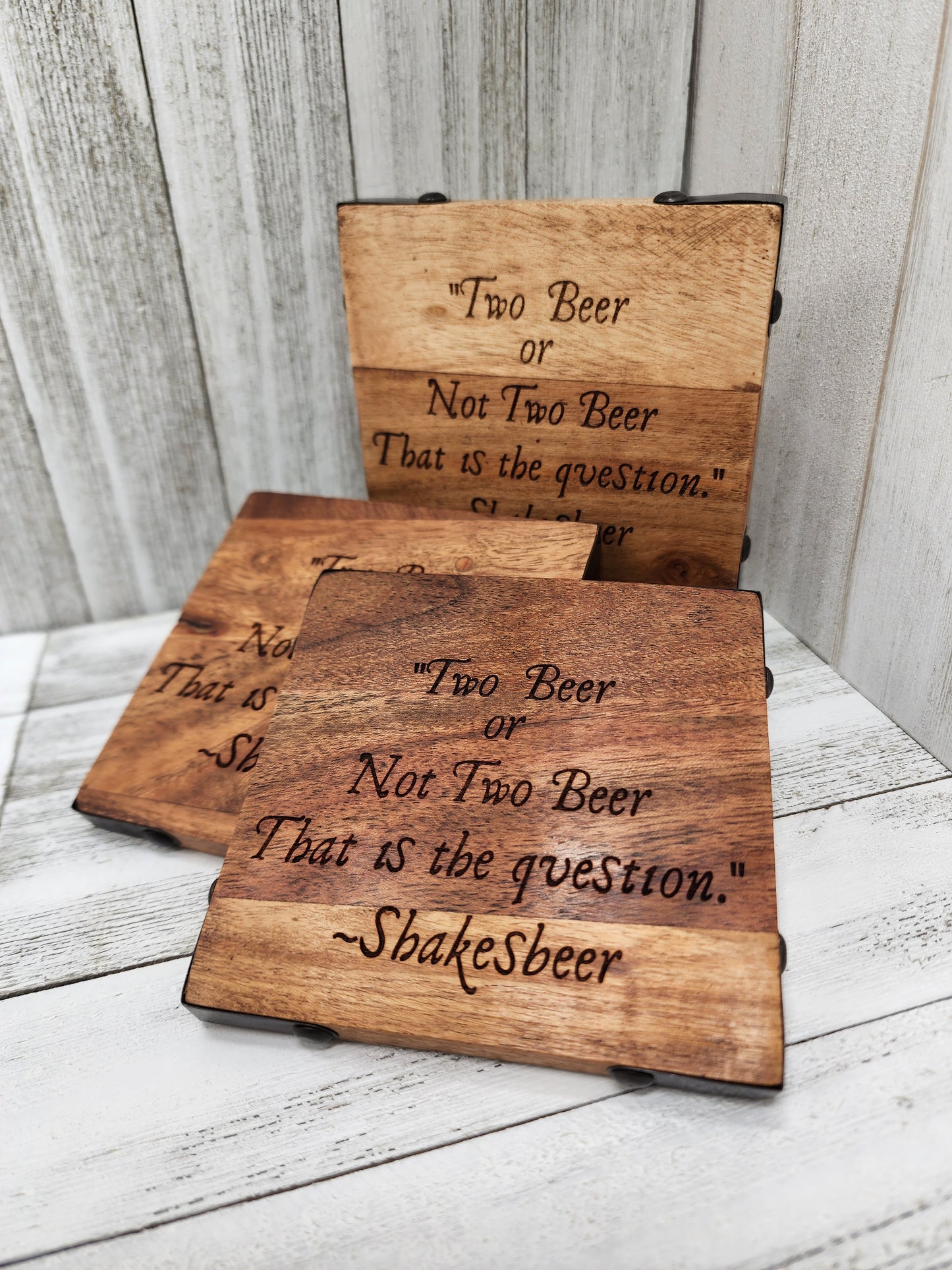 Wood & Metal Coaster - Two Beer or Not Two Beer | Funny Table Decor