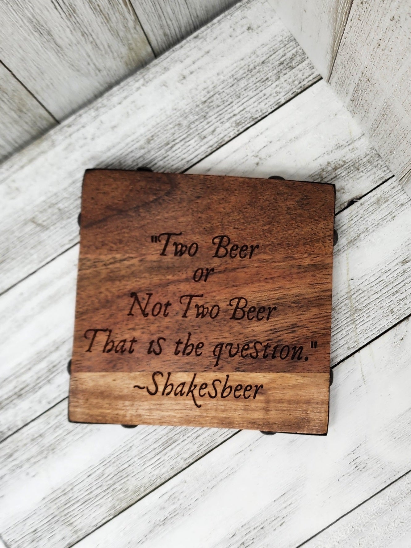 Wood & Metal Coaster - Two Beer or Not Two Beer | Funny Table Decor