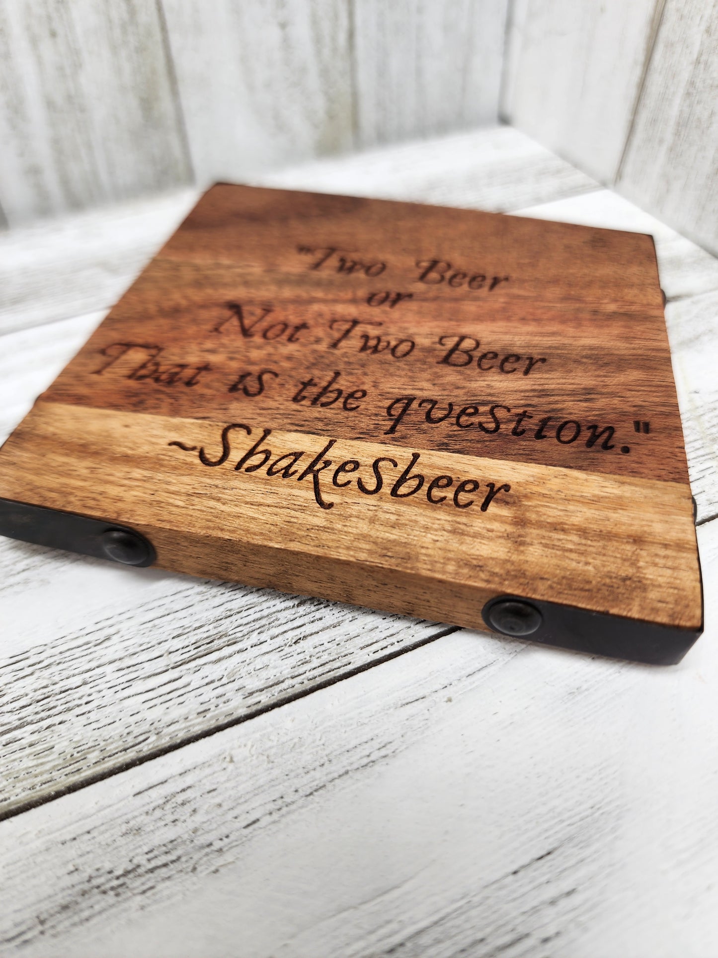 Wood & Metal Coaster - Two Beer or Not Two Beer | Funny Table Decor