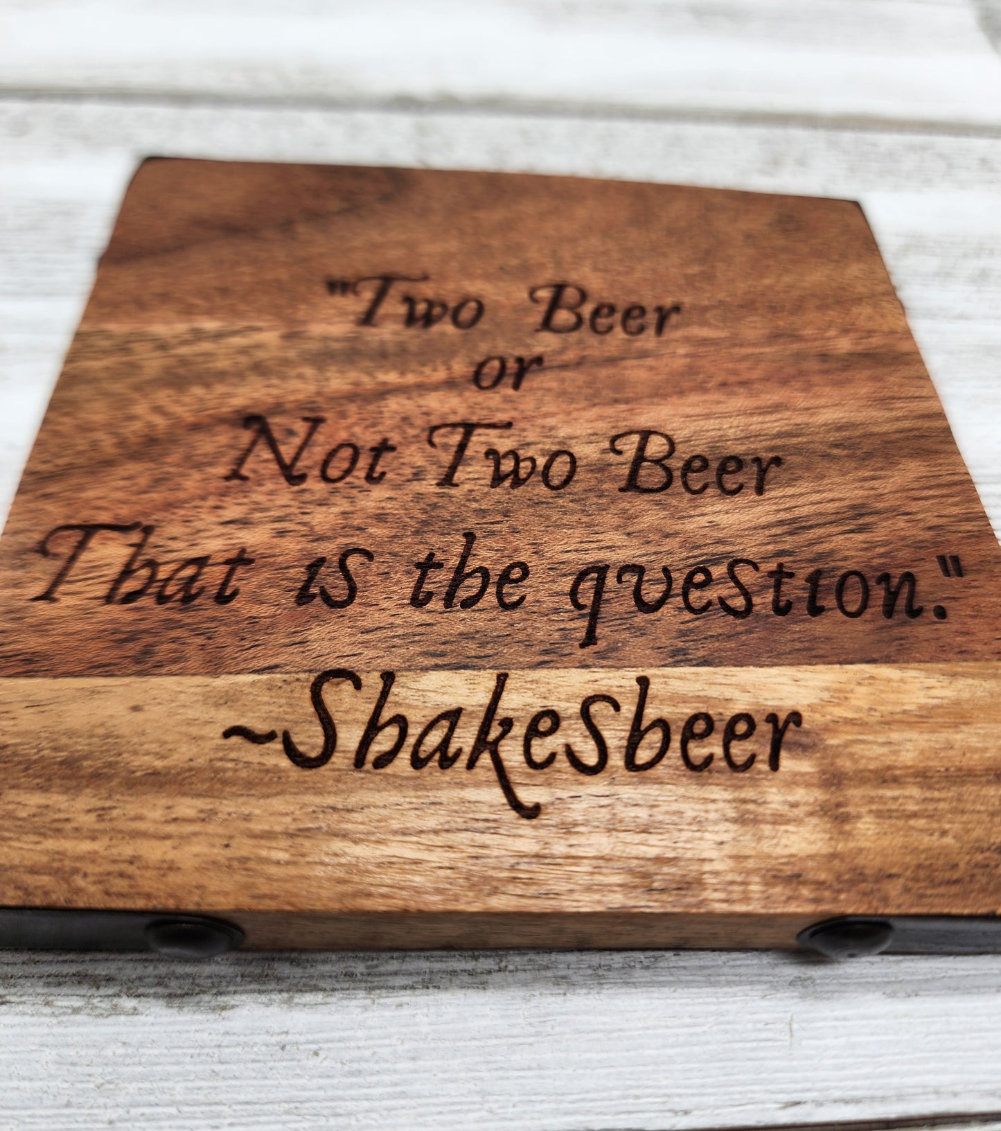 Wood & Metal Coaster - Two Beer or Not Two Beer | Funny Table Decor