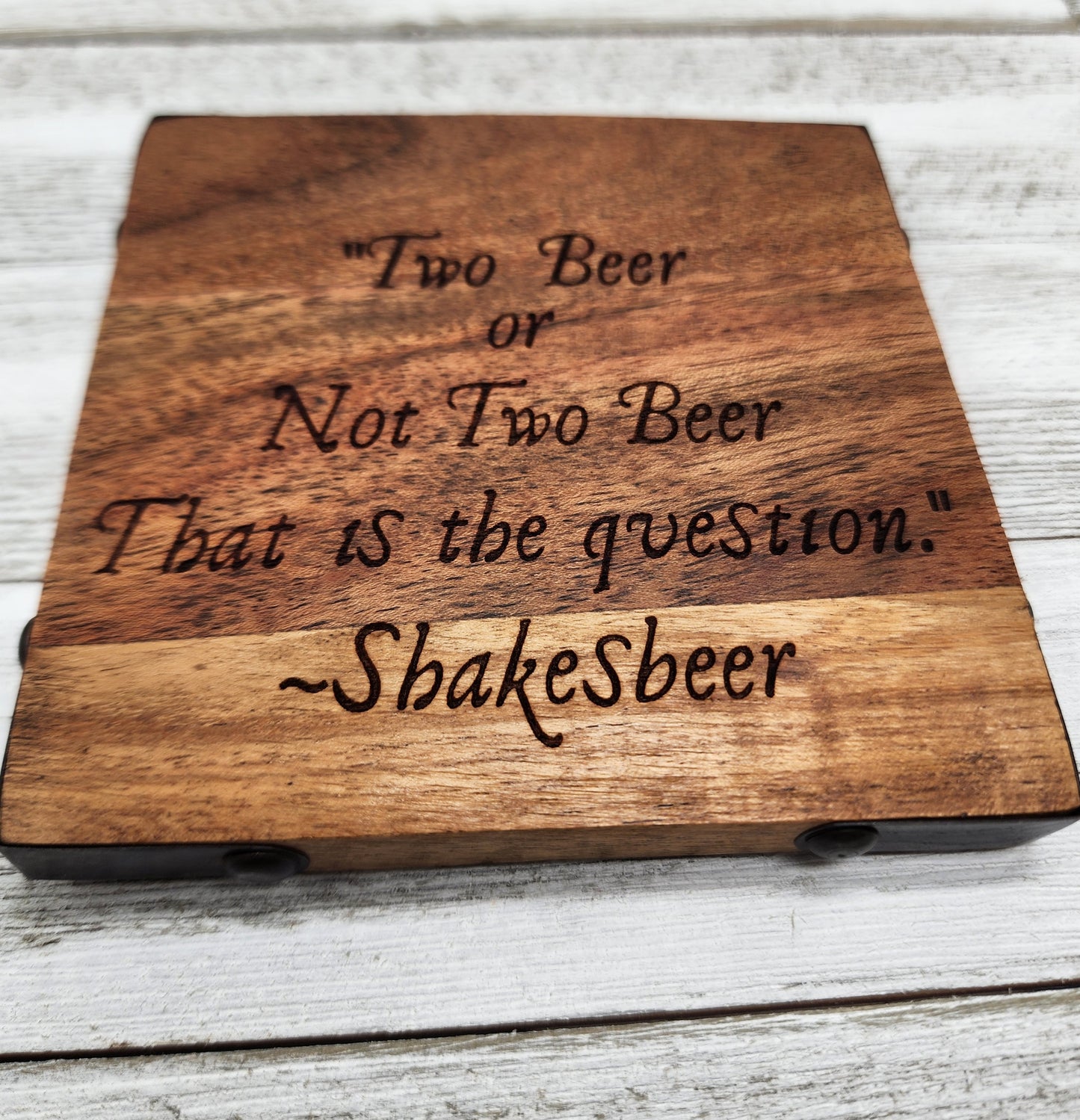 Wood & Metal Coaster - Two Beer or Not Two Beer | Funny Table Decor