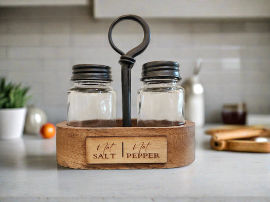 Not Salt Not Pepper Salt & Pepper Caddy with Glass Shakers