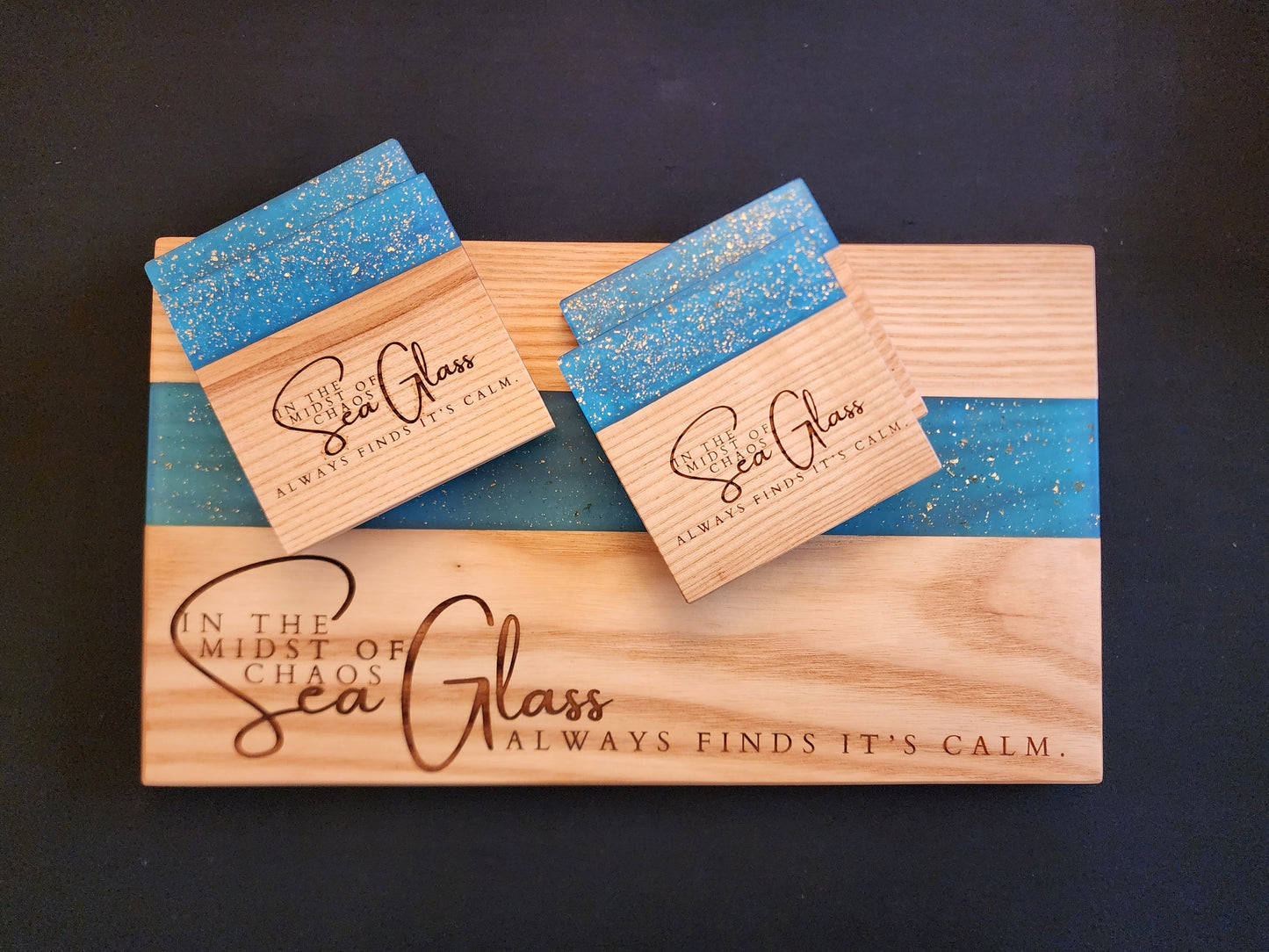 Sea Glass Serving Board & Coaster Set