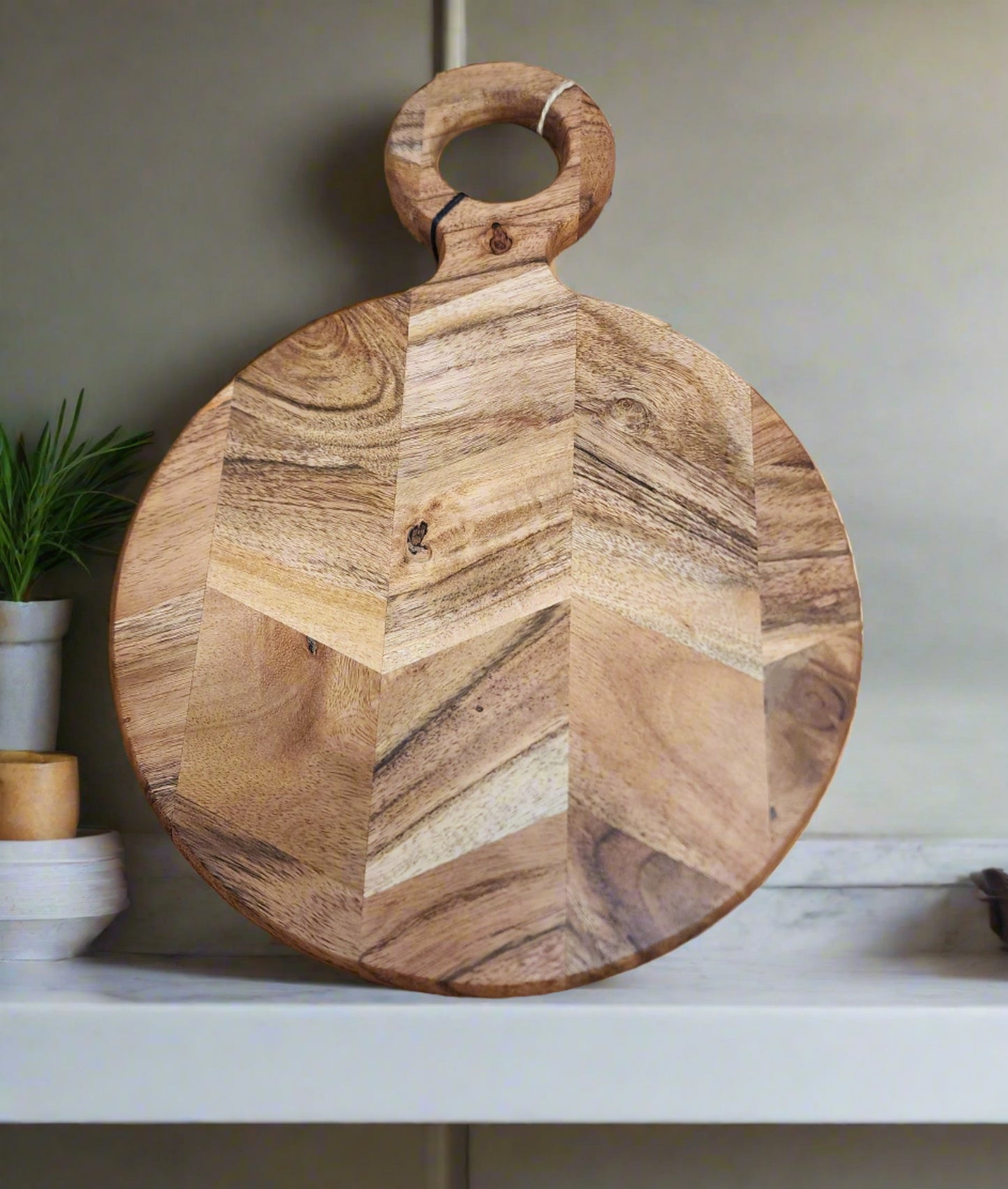 Herringbone Acacia Serving Board & 2 pc Coaster Set