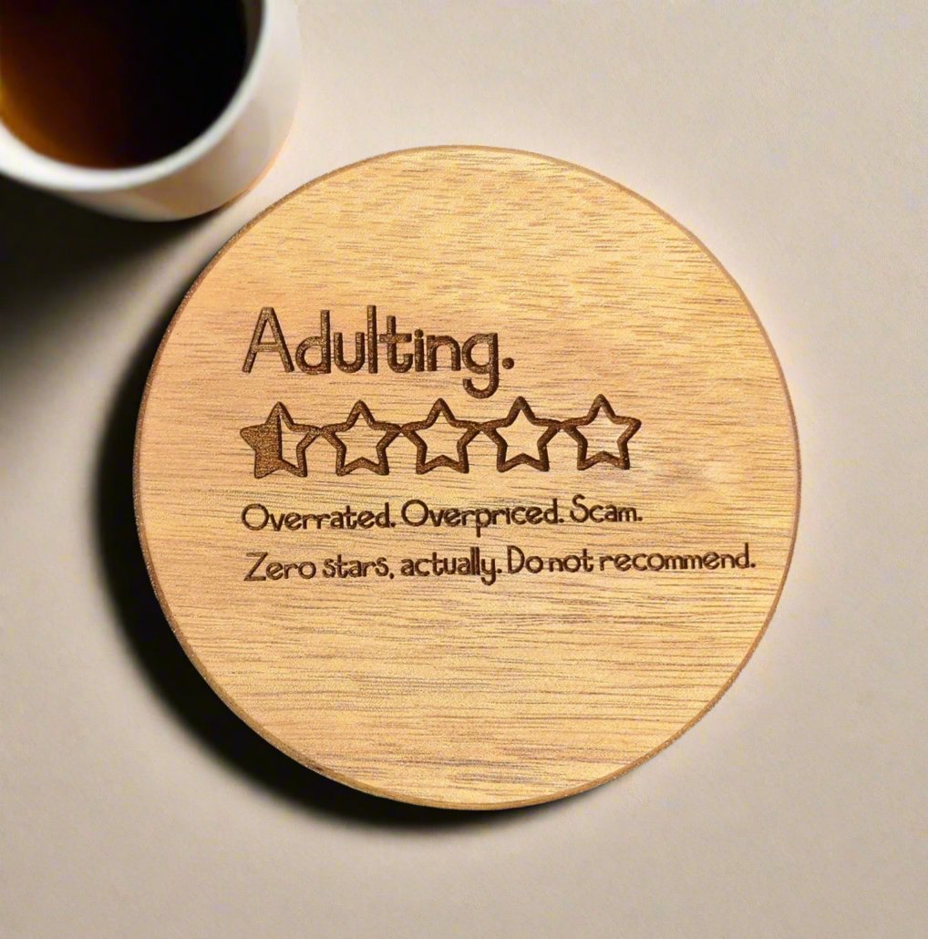 Adulting Zero Stars - Round Acacia Coaster