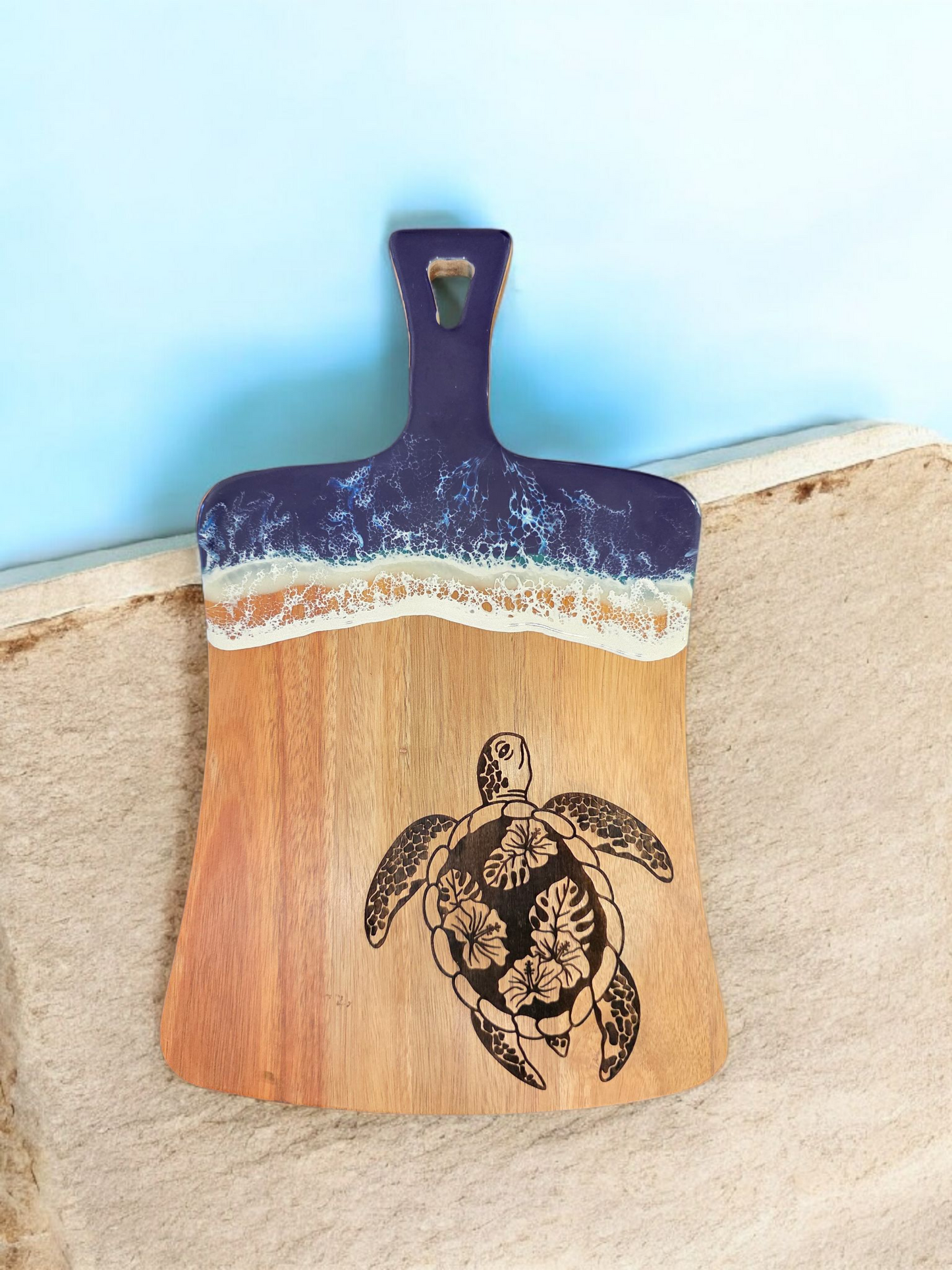Acacia + Blue Resin Ocean Resin Serving Board | Sea Turtle