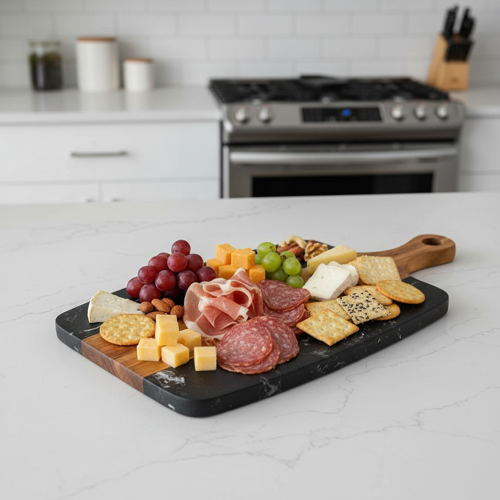 Acacia & Marble Serving Board | Black 14in x7in | Customizable