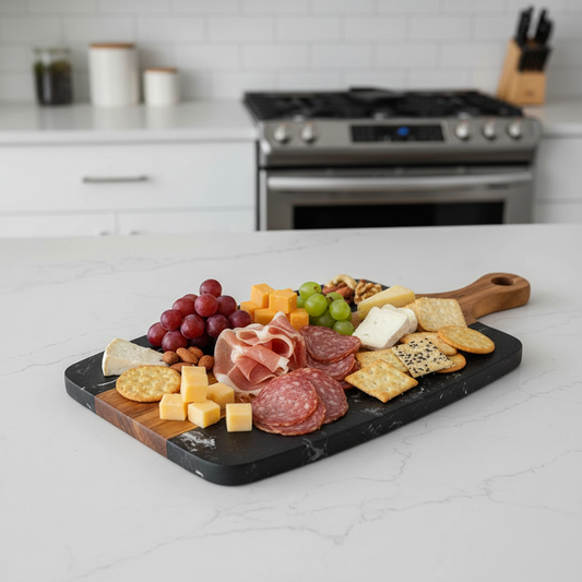 Acacia & Marble Serving Board | Black 14in x7in | Customizable