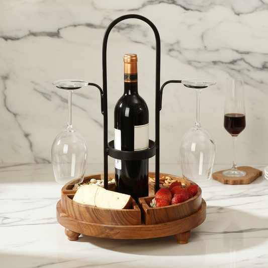 Wine Bottle Caddy with Snack Trays