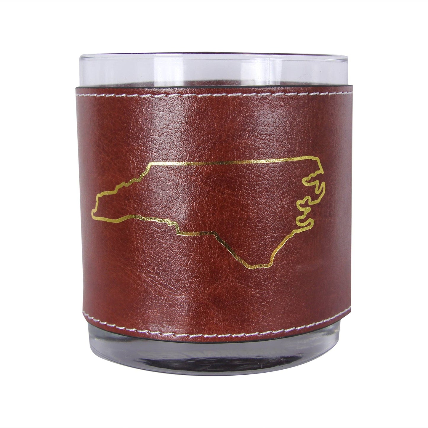 Faux Leather Rocks Glass | Gold NC State Outline | Whiskey Barware