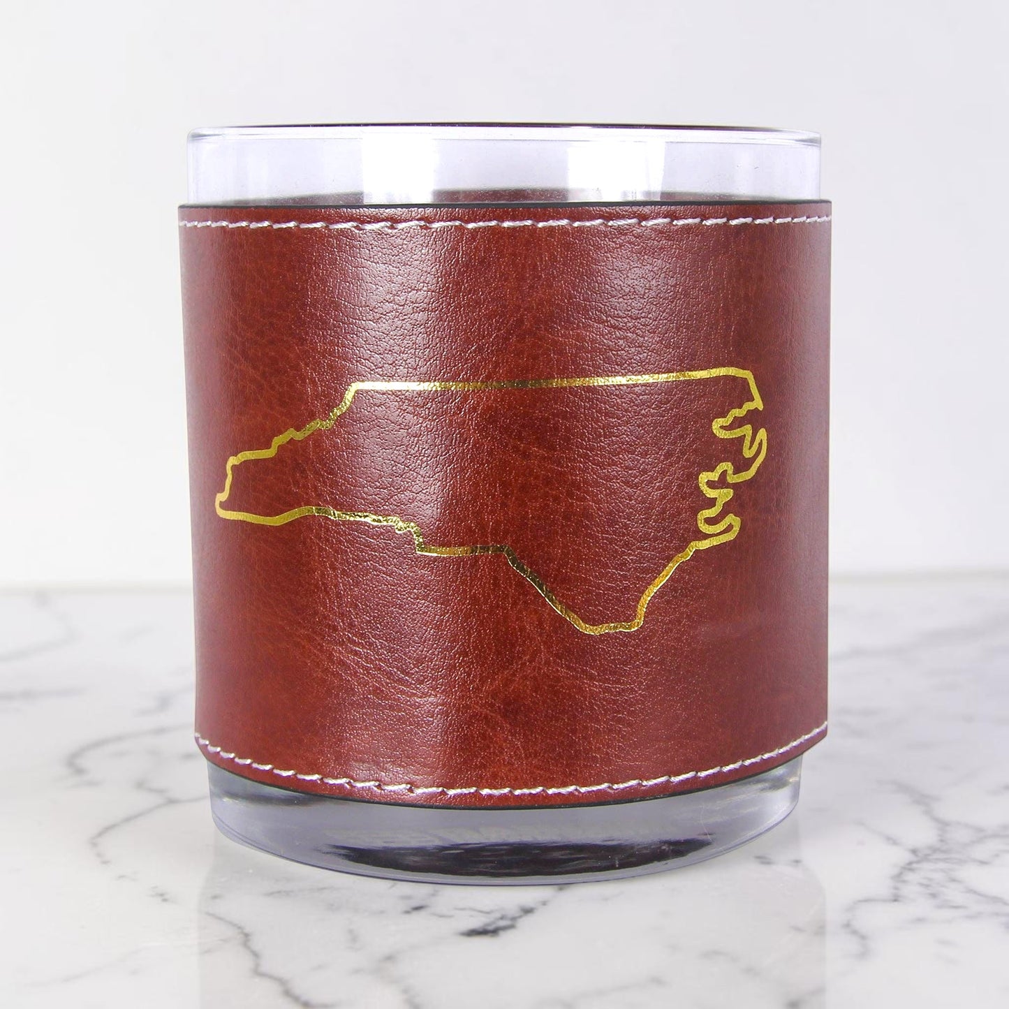 Faux Leather Rocks Glass | Gold NC State Outline | Whiskey Barware
