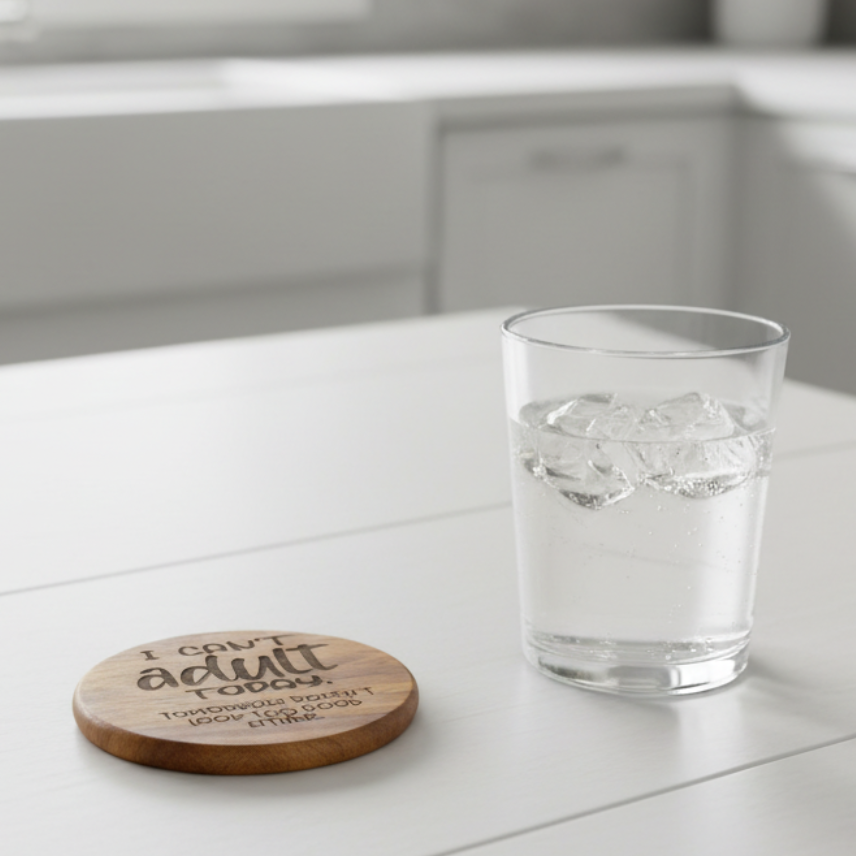 Wood Coaster - I Can't Adult Today | Funny Table Decor - Acacia