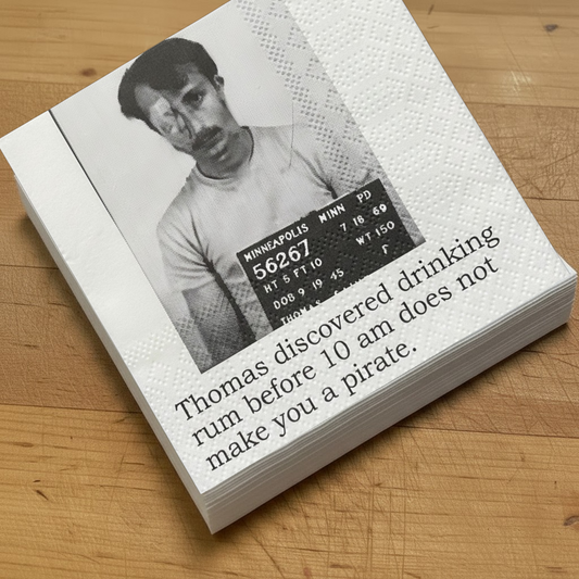Cocktail Napkins - Thomas Discovered Drinking Rum Before 10 AM | Funny Party Decor