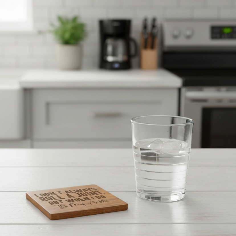 Wood Coaster - I Don't Always Roll a Joint But When I Do It's My Ankle | Funny Table Decor - Acacia