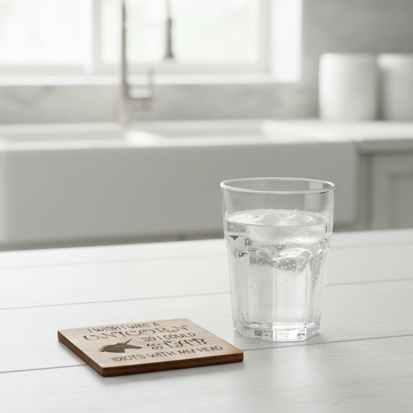 Wood Coaster - I Wish I Was a Unicorn So I Could Stab Idiots With My Head | Funny Table Decor - Acacia