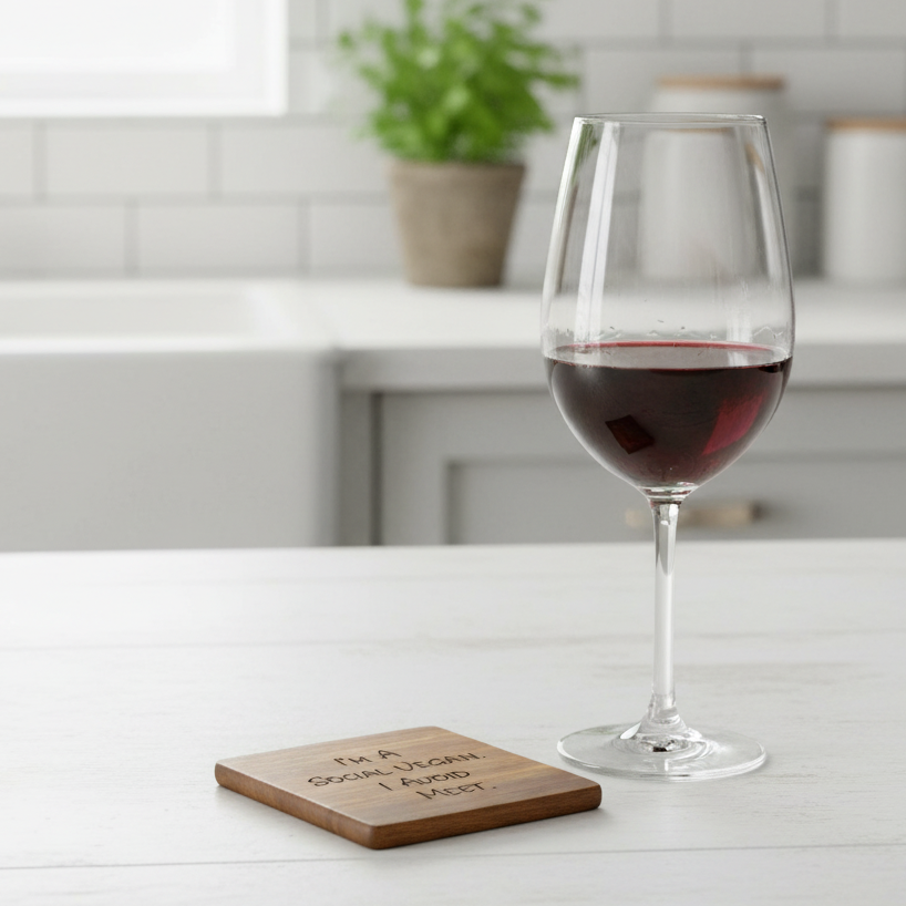 Wood Coaster - I'm a Social Vegan I Avoid Meet | Funny Table Decor - Acacia