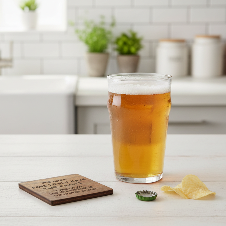 Wood Coaster - My Wife Says I Only Have Two Faults | Funny Table Decor - Acacia