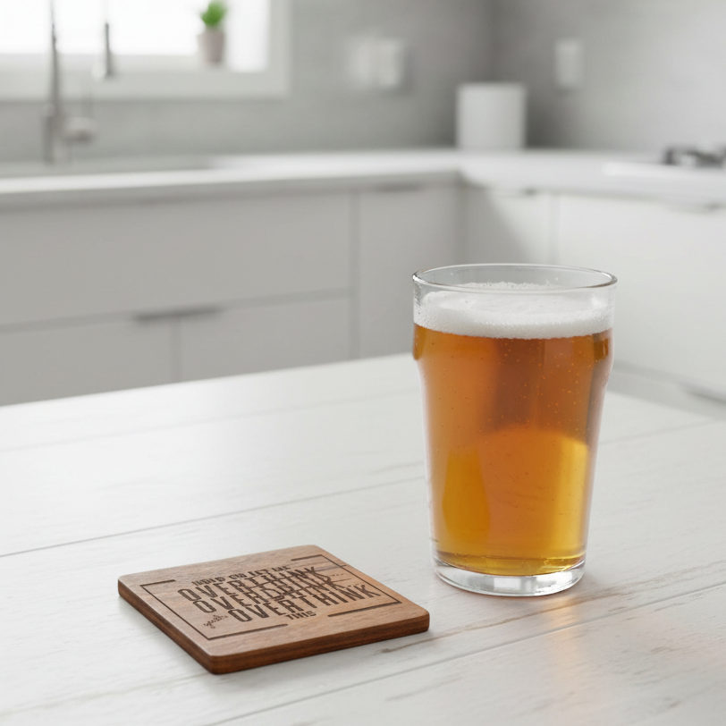 Wood Coaster - Overthink OverDrink Overthink | Funny Table Decor - Acacia