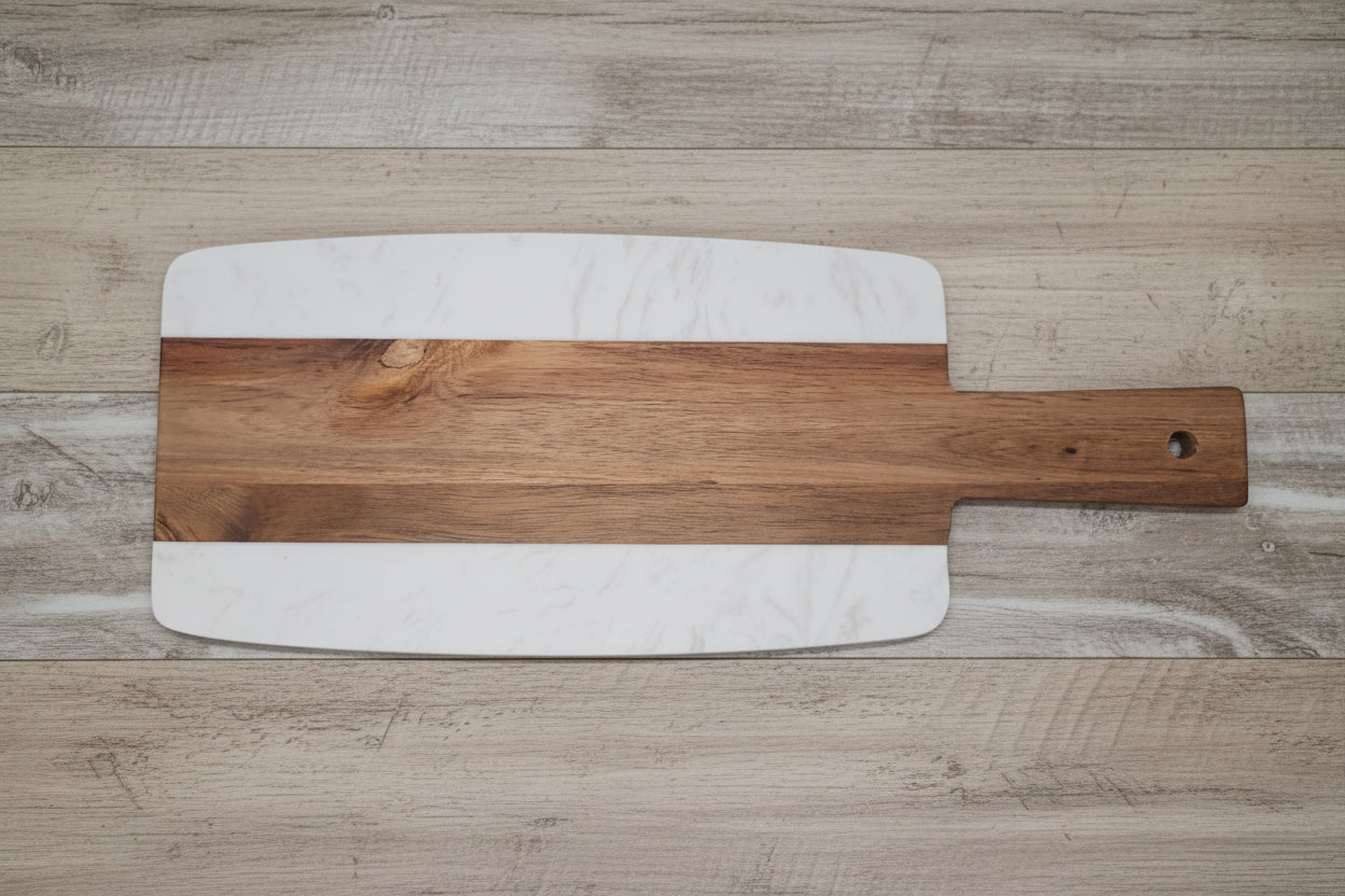 Acacia & Marble Serving Board | White 11.25in x 6in | Customizable