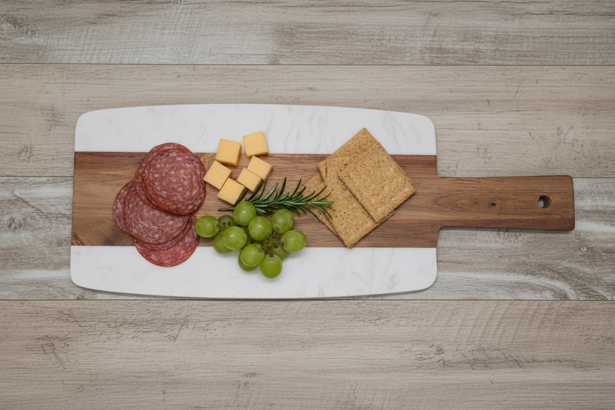Acacia & Marble Serving Board | White 11.25in x 6in | Customizable
