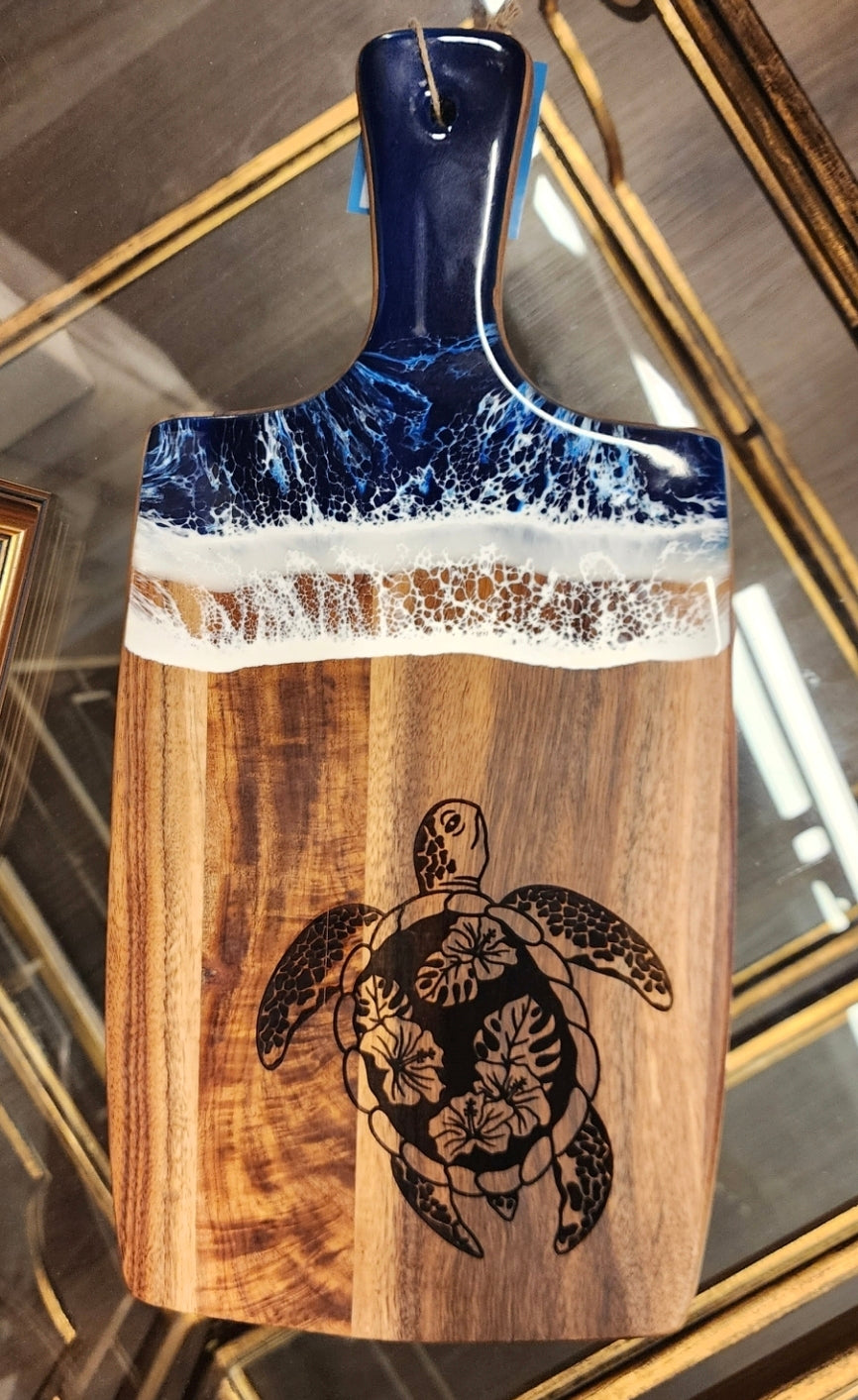 Acacia + Blue Resin Ocean Resin Serving Board | Sea Turtle