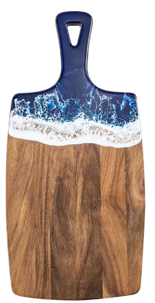 Acacia & Beach Blue Resin Ocean Serving Board with Handle | Customizable