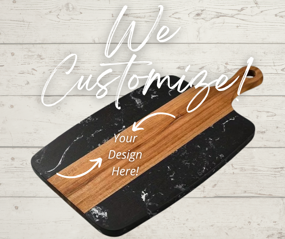 Acacia & Marble Serving Board | Black 14in x7in | Customizable